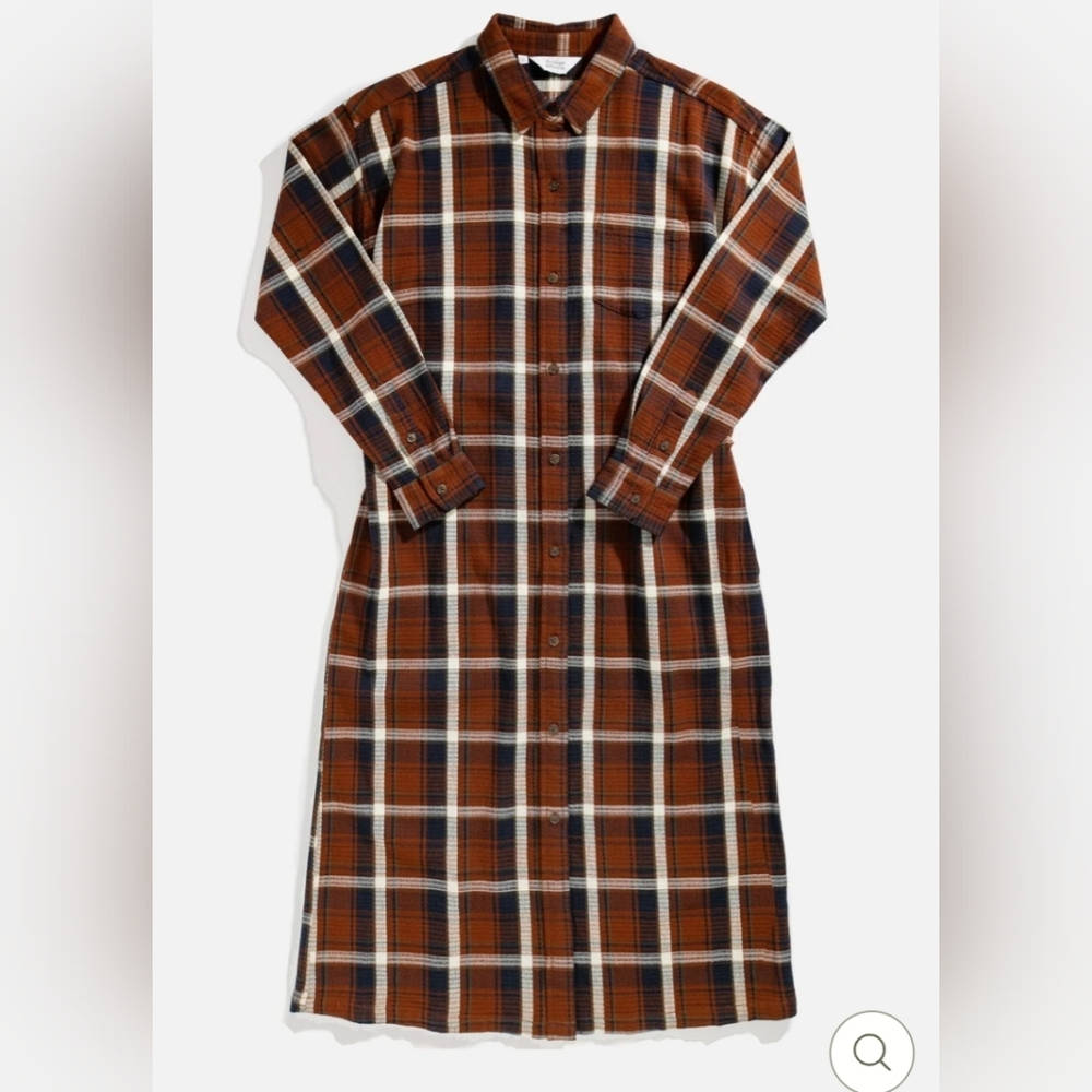 Bridge & Burn Lancaster Shirt Dress Echo Ridge Plaid Large Duster Rust Cream Blk